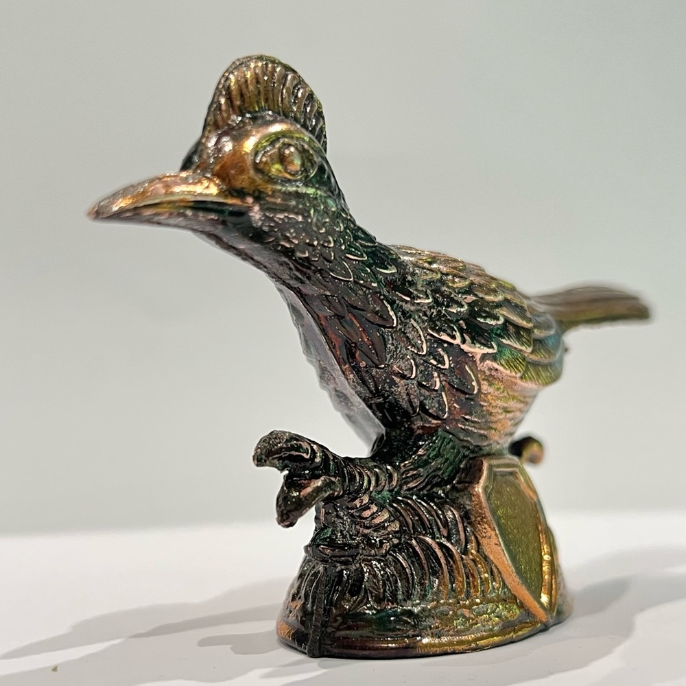 Vintage Copper Roadrunner Bird Paperweight